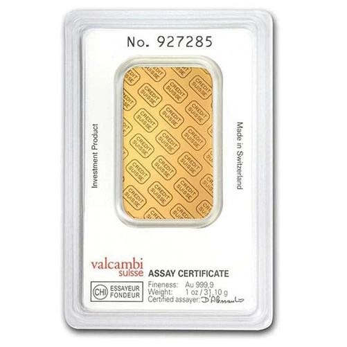 1 oz Credit Suisse Gold Bar .9999 Fine In Assay Card - 2