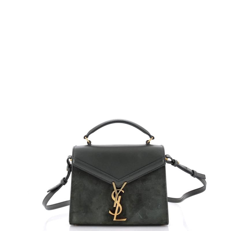 Saint Laurent Cassandra Top Handle Bag Leather and Suede Mini: Condition: Pre-owned - Good,Brand: Saint Laurent,Exterior Material: Leather, Suede,Style: Cross Body Bags,Exterior Color: Green,Department: Women,Size: Mini,Accessories: With Strap Estimated Retail