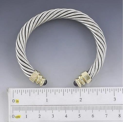 Sterling Silver 14k Gold Pink Tourmaline Cable Twist Torc Bangle Bracelet - 3