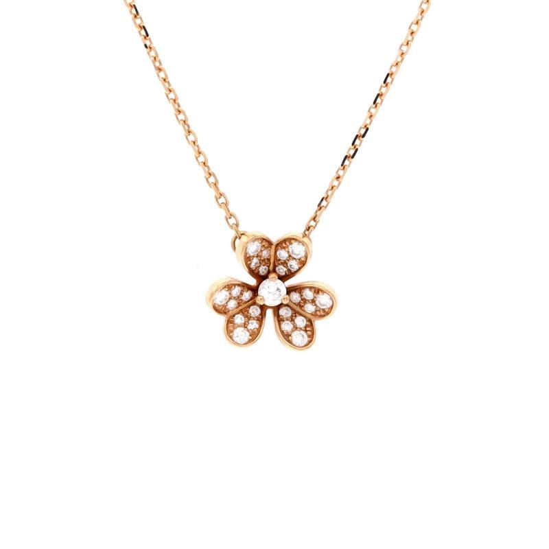 Van Cleef & Arpels Frivole Pendant Necklace 18K Rose Gold with Pave Diamonds: Measurements: Length: 15.0 - 15.75 ", Pendant Length: 10.50 mm, Pendant Width: 11.60 mm . Condition: Pre-owned - Good,Brand: Van Cleef & Arpels,Main Stone: Diamond,Metal: 18K Rose Gold,Metal Purity: 1