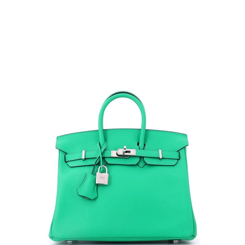 Hermes Birkin Handbag Green Swift with Palladium Hardware 25: Accessories: Lock, Clochette, Dust Bag, Keys Measurements: Height 8", Width 10", Depth 5" . Condition: Pre-owned - Excellent,Brand: Hermes,Exterior Material: Leather,Style: Totes,Exterior Color: Green