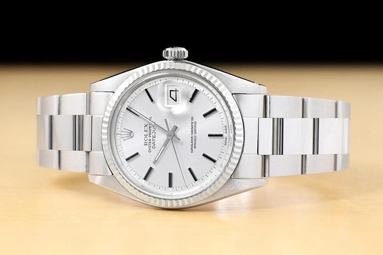 ROLEX DATEJUST 1601 18K WHITE GOLD STAINLESS STEEL SILVER DIAL OYSTER BAND WATCH - 3