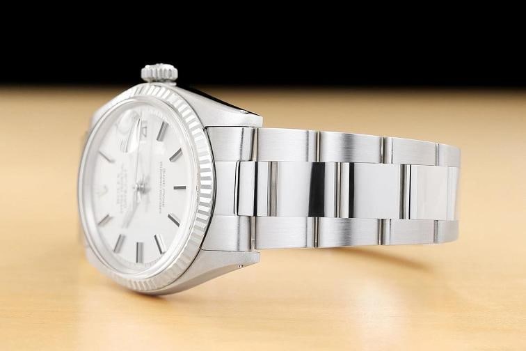 ROLEX DATEJUST 1601 18K WHITE GOLD STAINLESS STEEL SILVER DIAL OYSTER BAND WATCH - 4