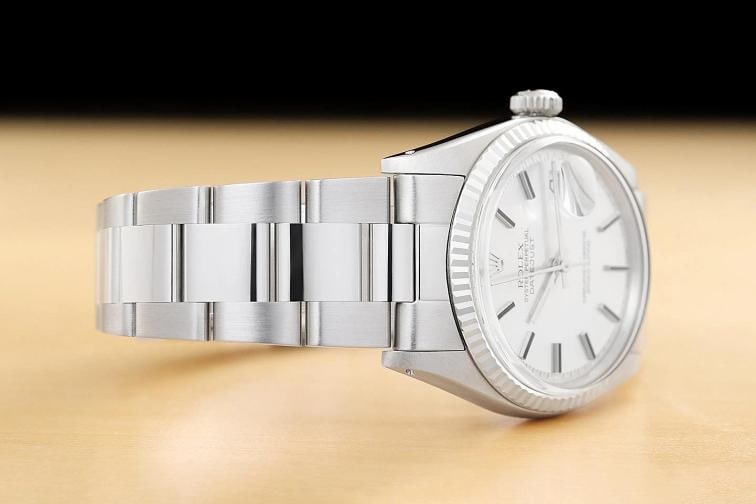 ROLEX DATEJUST 1601 18K WHITE GOLD STAINLESS STEEL SILVER DIAL OYSTER BAND WATCH - 7
