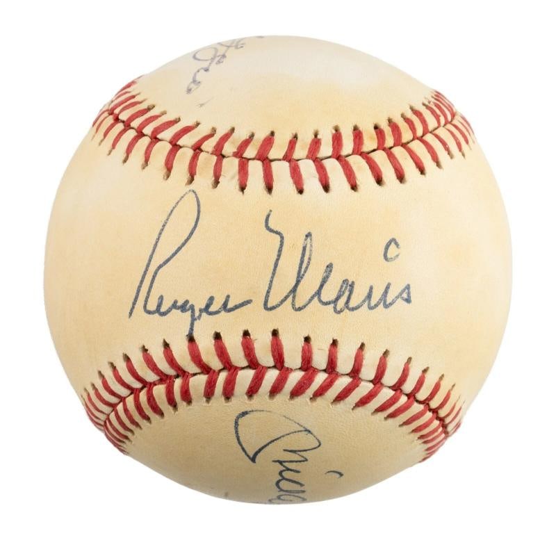 Roger Maris Mickey Mantle & Joe Dimaggio Signed American League Baseball JSA COA: Sport: Baseball,Player: Mickey Mantle,Signed: Yes,Autograph Authentication: James Spence (JSA),Original/Reprint: Original,Product: Ball,Team: New York Yankees,Country of Origin: United States