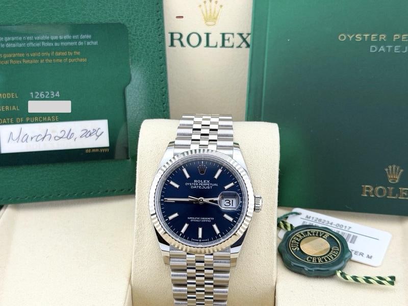 2026 Brand New Rolex Datejust 36 126234 36mm Blue Dial 18k Gold Steel Box Papers - 10