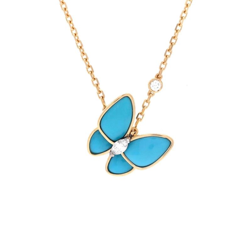 Van Cleef & Arpels Two Butterfly Pendant Necklace 18K Yellow Gold with Turquoise: Condition: Pre-owned - Good,Brand: Van Cleef & Arpels,Main Stone: Turquoise,Metal: 18K Yellow Gold,Metal Purity: 18K,Style: Pendant,Type: Necklace,Color: Yellow Gold,Material: 18K Beige Gold, Diamond,