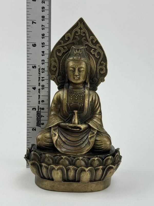 Superb Antique Chinese Bronze Buddhist Guanyin Dhyana Mudra Statue Lotus Seat - 10