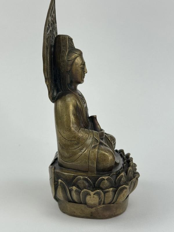 Superb Antique Chinese Bronze Buddhist Guanyin Dhyana Mudra Statue Lotus Seat - 2