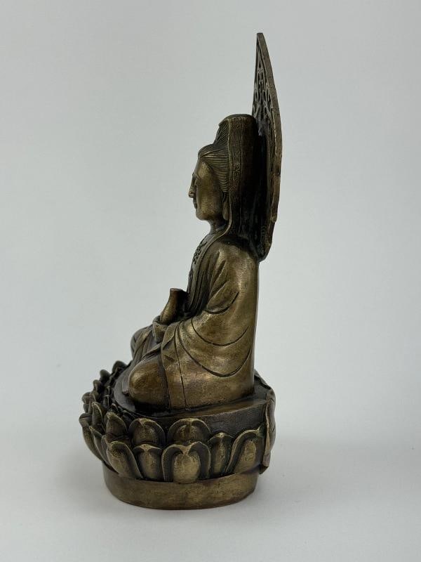 Superb Antique Chinese Bronze Buddhist Guanyin Dhyana Mudra Statue Lotus Seat - 4