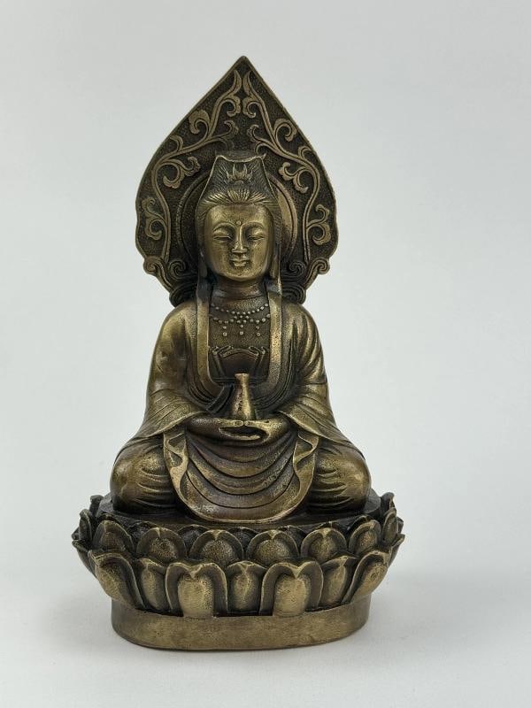 Superb Antique Chinese Bronze Buddhist Guanyin Dhyana Mudra Statue Lotus Seat - 5