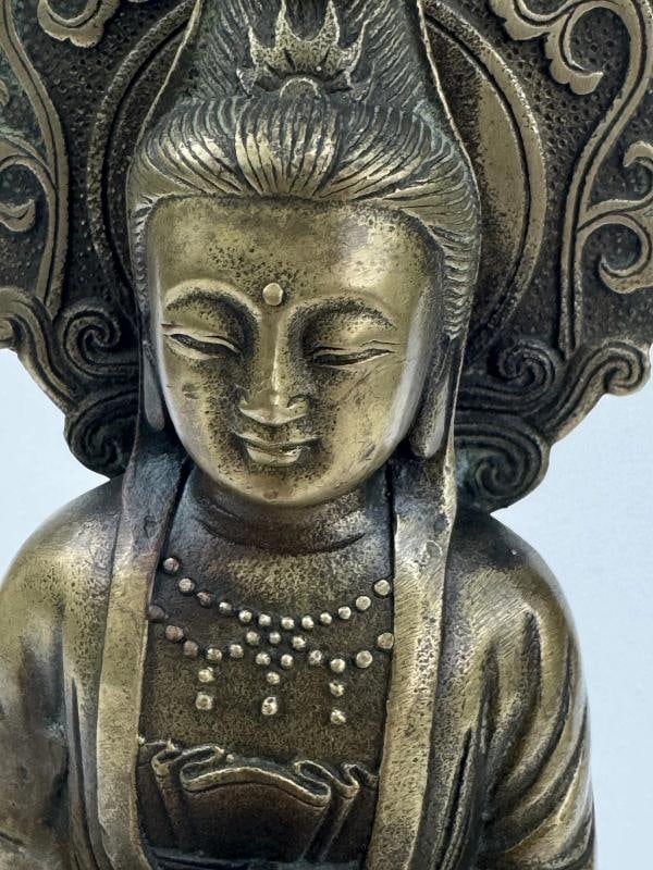 Superb Antique Chinese Bronze Buddhist Guanyin Dhyana Mudra Statue Lotus Seat - 6