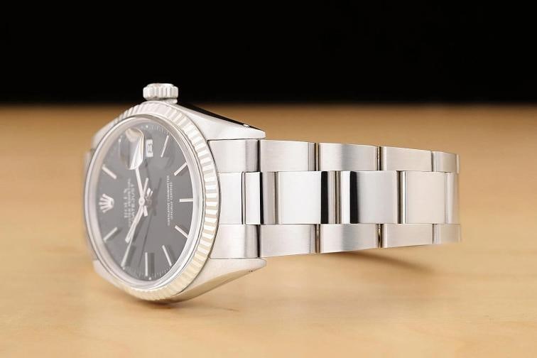 ROLEX MENS DATEJUST 16014 BLACK DIAL 18K WHITE GOLD STEEL WATCH w/ OYSTER BAND - 4