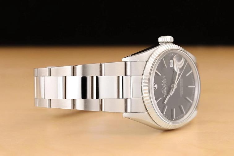 ROLEX MENS DATEJUST 16014 BLACK DIAL 18K WHITE GOLD STEEL WATCH w/ OYSTER BAND - 7