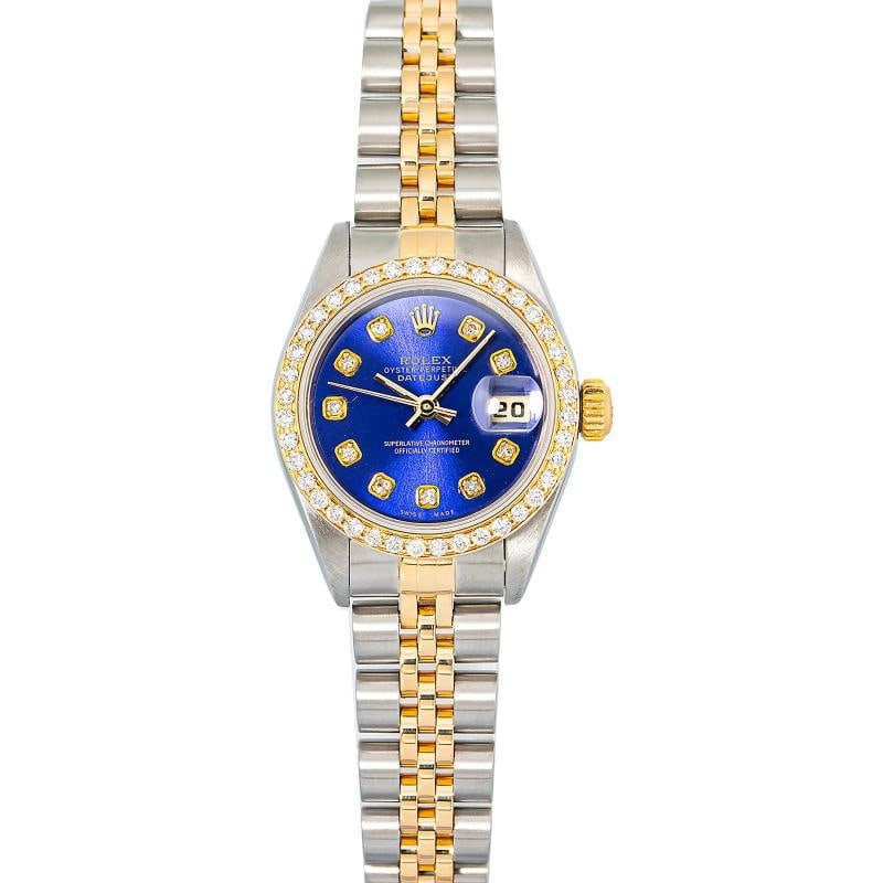 Rolex Datejust 79173 18k YG Two Tone Jubilee Blue Diamond Dial Auto Women 26mm: Condition: Pre-owned - Good: This item has been gently used but is in good condition. It might have a few signs of wear, like light scratches or tarnishing. ,Brand: Rolex,REFERENCE: 79173,Movement: Au