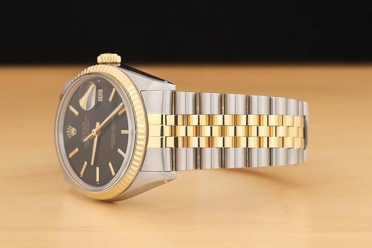 ROLEX MENS DATEJUST 16013 BLACK DIAL 18K YELLOW GOLD STAINLESS STEEL WATCH - 4