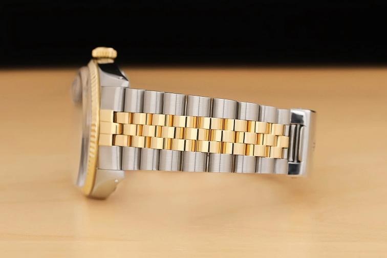 ROLEX MENS DATEJUST 16013 BLACK DIAL 18K YELLOW GOLD STAINLESS STEEL WATCH - 5