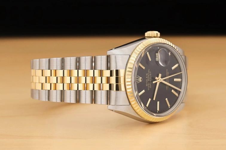 ROLEX MENS DATEJUST 16013 BLACK DIAL 18K YELLOW GOLD STAINLESS STEEL WATCH - 7