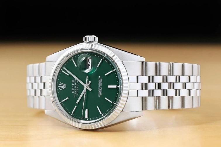 ROLEX DATEJUST 1601 GREEN DIAL 18K GOLD STAINLESS STEEL FOLDED JUBILEE WATCH - 2
