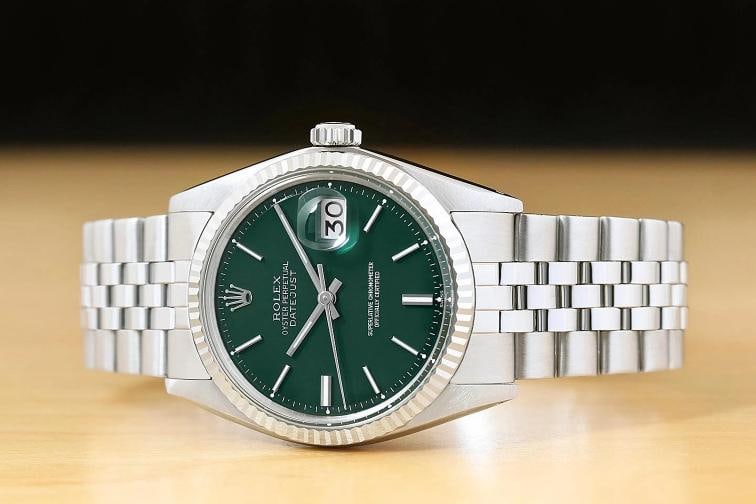 ROLEX DATEJUST 1601 GREEN DIAL 18K GOLD STAINLESS STEEL FOLDED JUBILEE WATCH - 3