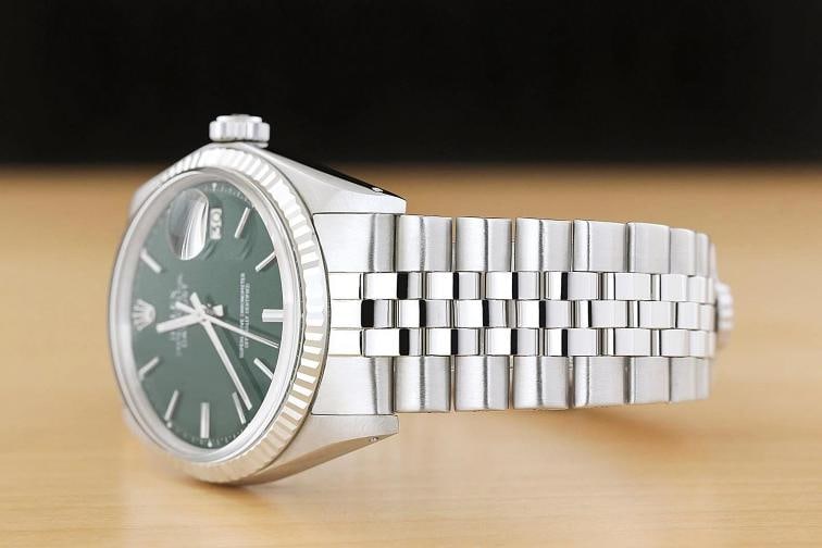 ROLEX DATEJUST 1601 GREEN DIAL 18K GOLD STAINLESS STEEL FOLDED JUBILEE WATCH - 4