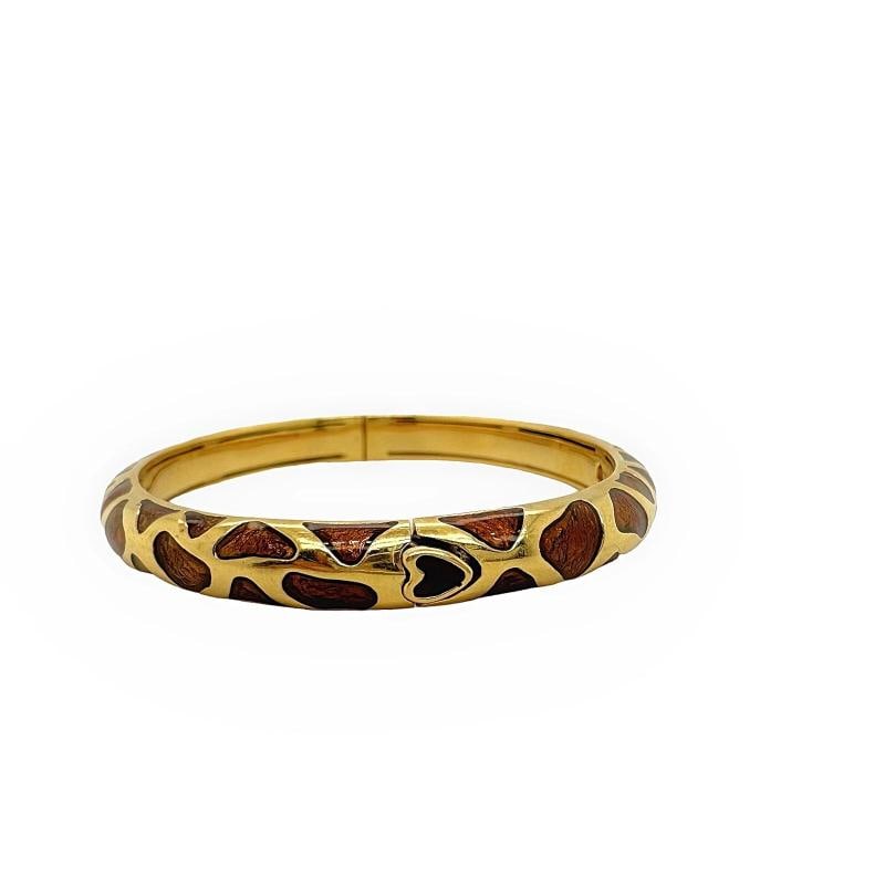 Roberto Coin Giraffe Safari Bangle Bracelet 18kt YG Brown Enamel: Condition: Pre-owned - Good,Closure: Hinged,Signed: Yes,Color: Brown,Material: Enamel,Main Stone Color: Brown,Metal: Yellow Gold,Item Length: 6.5 in,Modified Item: No,Main Stone: No Stone,Brand: Rober
