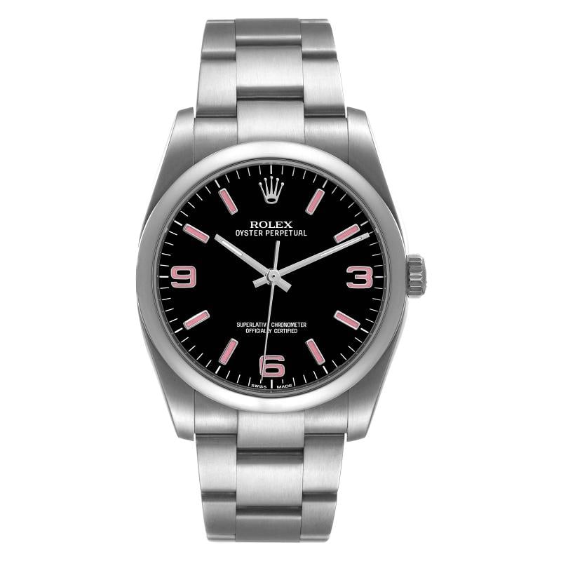 Rolex Oyster Perpetual 116000 SS Pink Baton Black Dial Auto Unisex Watch 36mm: Condition: Pre-owned - Good: This item has been gently used but is in good condition. It might have a few signs of wear, like light scratches or tarnishing.,Brand: Rolex,Type: Wristwatch,Department: M