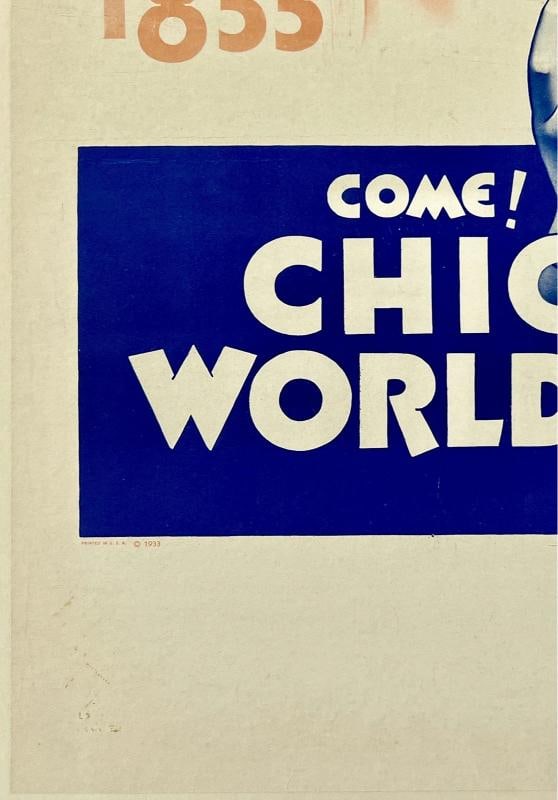 Original Vintage Poster COME! CHICAGO WORLD'S FAIR CENTURY OF PROGRESS Linen - 4