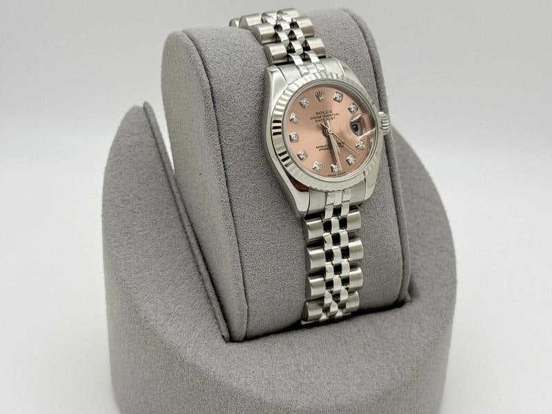 Rolex Ladies Datejust 179174 Pink Salmon Diamond Dial 18k Gold Steel Jubilee - 2