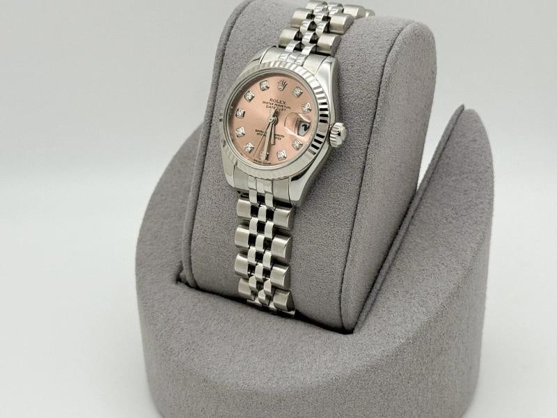 Rolex Ladies Datejust 179174 Pink Salmon Diamond Dial 18k Gold Steel Jubilee - 3