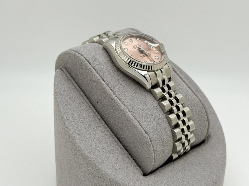 Rolex Ladies Datejust 179174 Pink Salmon Diamond Dial 18k Gold Steel Jubilee - 4