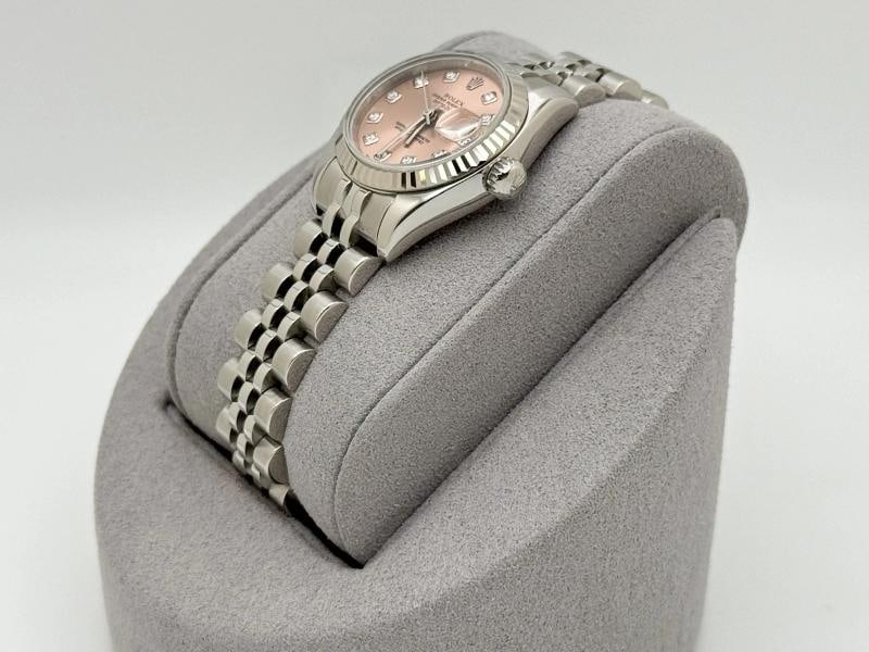 Rolex Ladies Datejust 179174 Pink Salmon Diamond Dial 18k Gold Steel Jubilee - 5