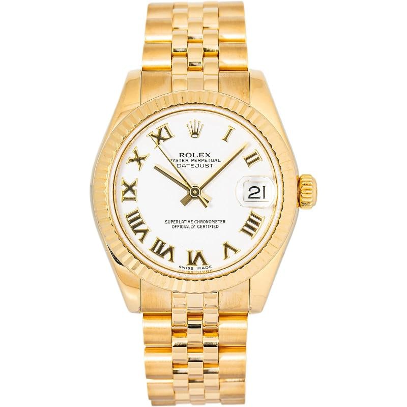 Rolex DateJust 178278 President 2005 paper 18K YG White Dial Auto Women 31mm: Case Size 31mm Wrist Fit 6 inches Box No Papers Yes(2005) Condition Ã¢â‚¬â€ Used - Like New Full Specifications Brand Rolex Customized No Serial # M17xxxx Ge