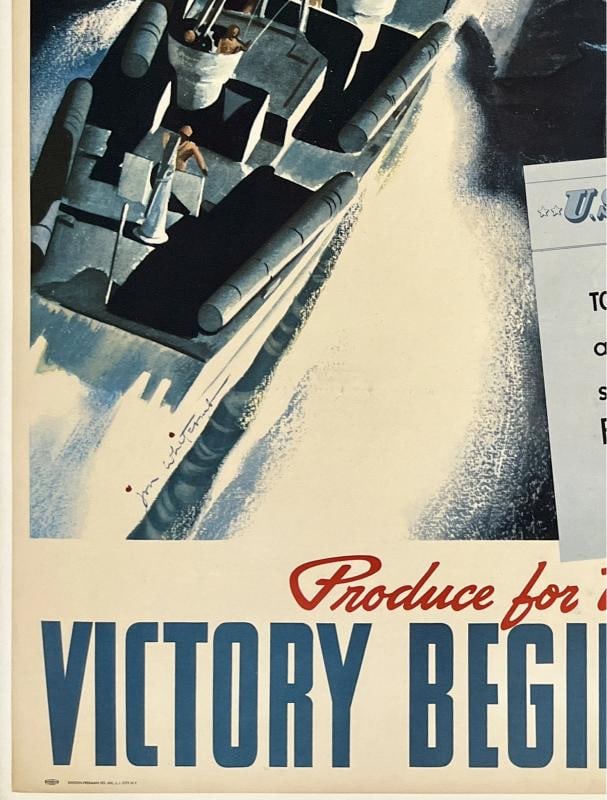 Original Vintage WWII Poster FULL SPEED AHEAD PRODUCE FOR YOUR NAVY World War OL - 4