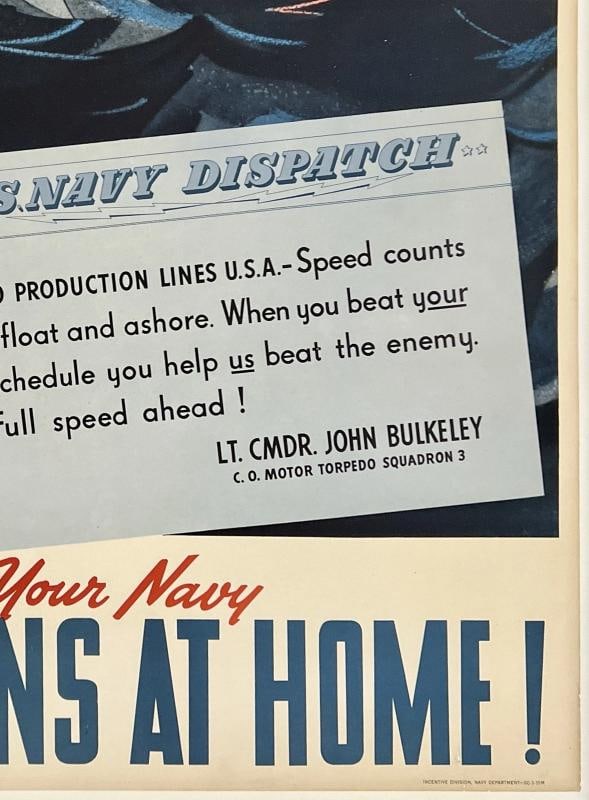 Original Vintage WWII Poster FULL SPEED AHEAD PRODUCE FOR YOUR NAVY World War OL - 5