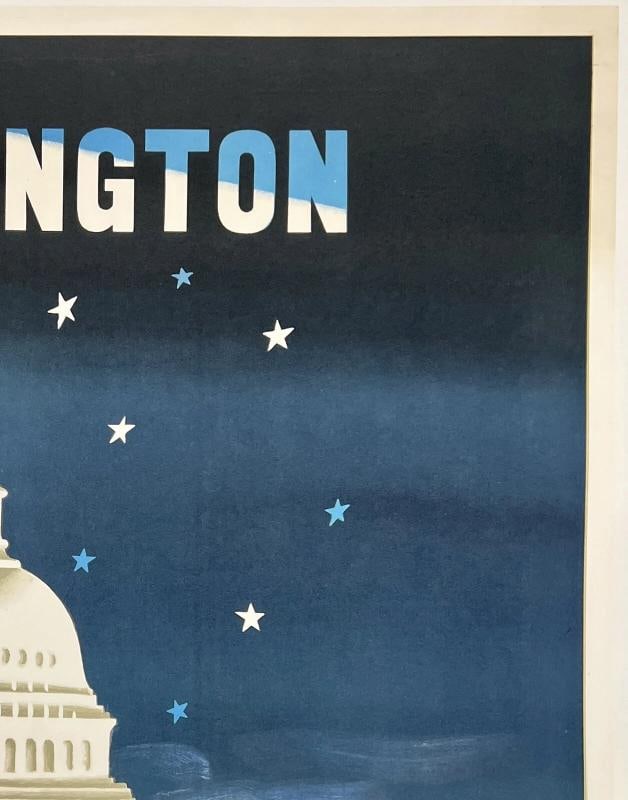 Original Vintage Poster WASHINGTON AMERICAN AIRLINES Airline Travel KAUFFER OL - 3