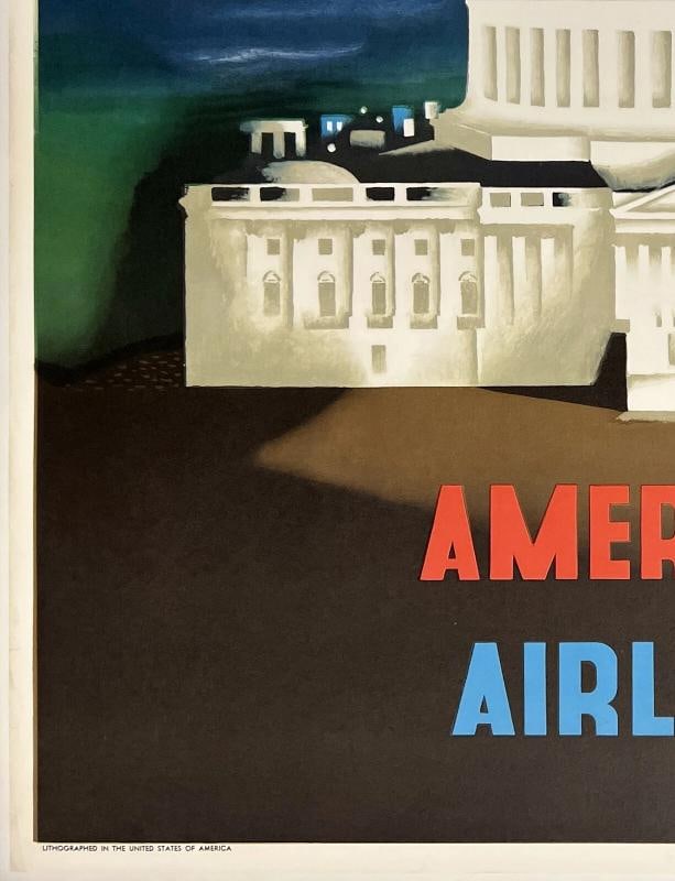 Original Vintage Poster WASHINGTON AMERICAN AIRLINES Airline Travel KAUFFER OL - 4