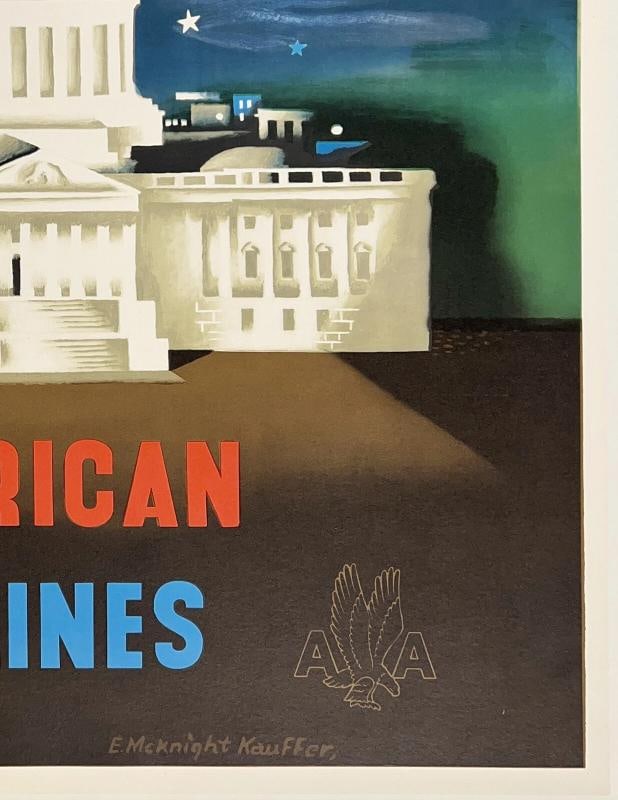 Original Vintage Poster WASHINGTON AMERICAN AIRLINES Airline Travel KAUFFER OL - 5