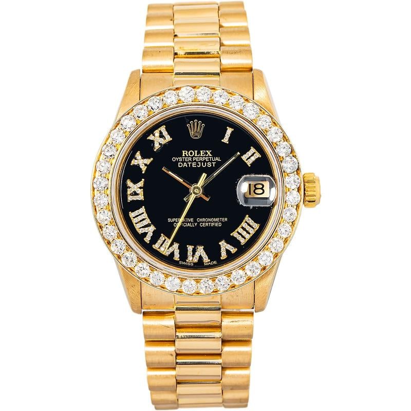 Rolex Datejust 68278 President 18K YG Black Dial Auto Ladies Watch 31mm (1 of 6)