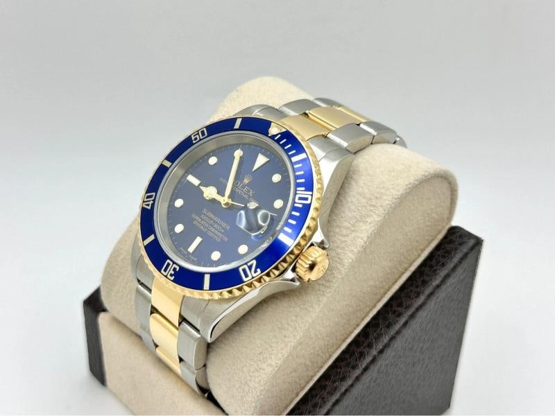 2005 Rolex Submariner Blue 16613 40mm 18k Yellow Gold Stainless Steel Box Papers - 4