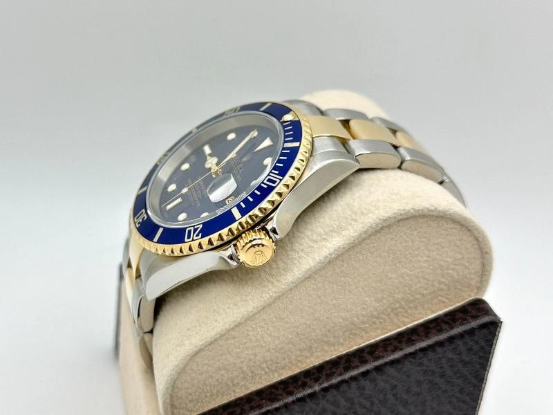 2005 Rolex Submariner Blue 16613 40mm 18k Yellow Gold Stainless Steel Box Papers - 5