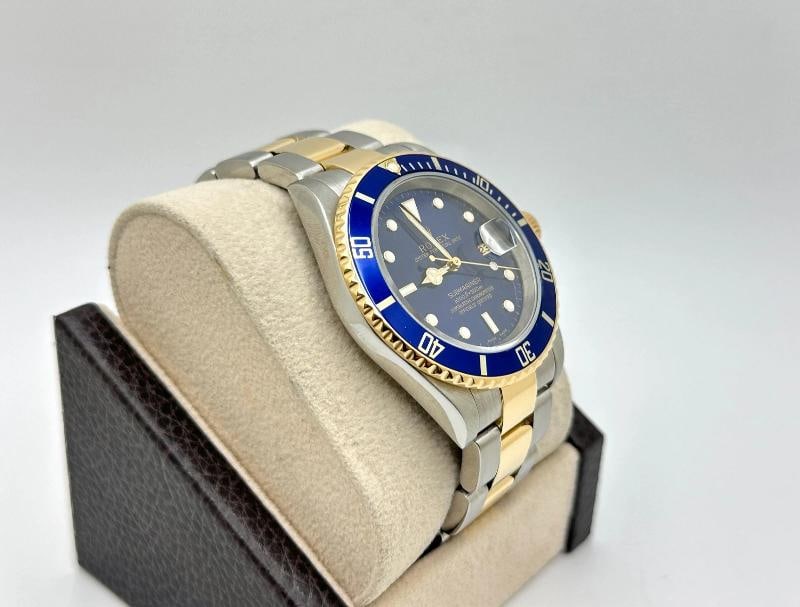 2005 Rolex Submariner Blue 16613 40mm 18k Yellow Gold Stainless Steel Box Papers - 6