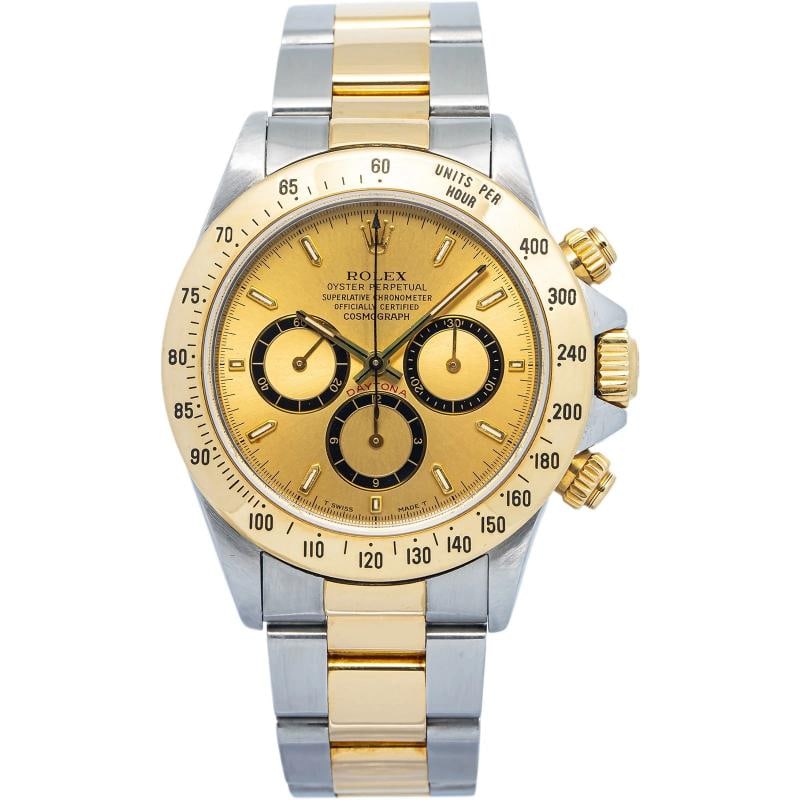 Rolex Daytona Zenith 16523 18k YG TwoTone Oyster Champagne Dial Auto Men 40mm: Case Size 40mm Wrist Fit 7.25inches Box No Papers No Condition Ã¢â‚¬â€ Used - Good Full Specifications Brand Rolex Customized No Serial # X80xxxx Gender Men 