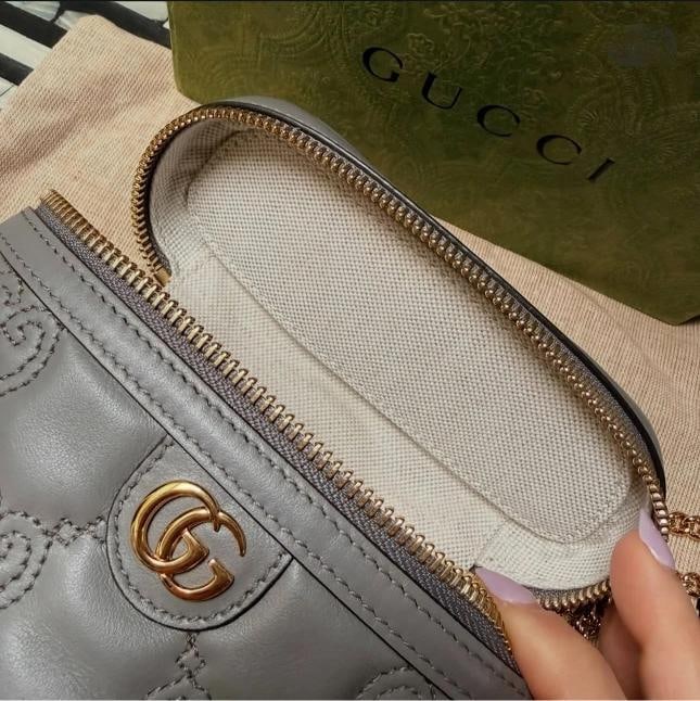Gucci GG Marmont Mini Top Handle Shoulder Bag in Grey style# 728770 - 10