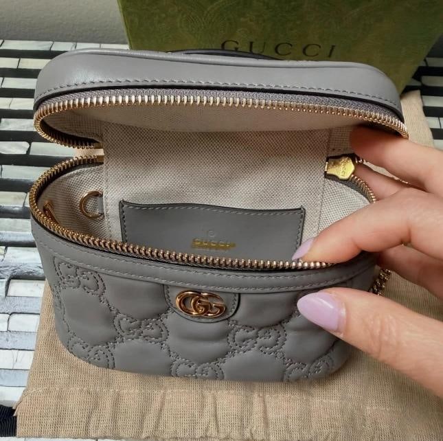 Gucci GG Marmont Mini Top Handle Shoulder Bag in Grey style# 728770 - 8
