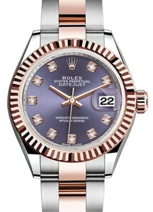 Rolex Datejust 279171 MINT Rose Oyster Aubergine Dial Watch 28mm 2018 Complete: Condition: Pre-owned - Good: This item has been gently used but is in good condition. It might have a few signs of wear, like light scratches or tarnishing. All imperfections should be shown and