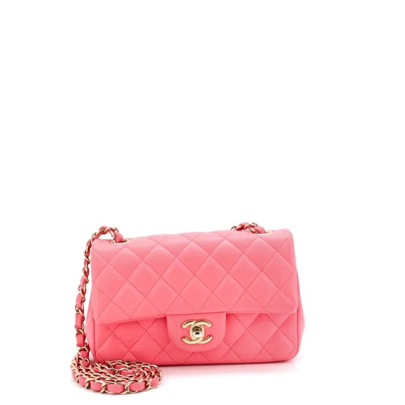 Chanel Classic Single Flap Bag Quilted Lambskin Mini: Condition: Pre-owned - Good,Brand: Chanel,Exterior Material: Leather,Style: Cross Body Bags,Exterior Color: Pink,Department: Women,Size: Mini