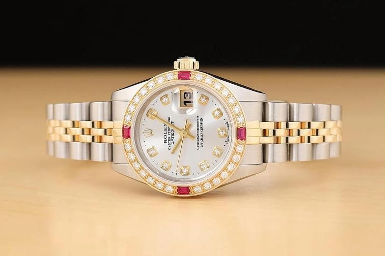 ROLEX LADIES DATEJUST 69173 SILVER DIAMOND RUBY 18K YELLOW GOLD STEEL WATCH - 3