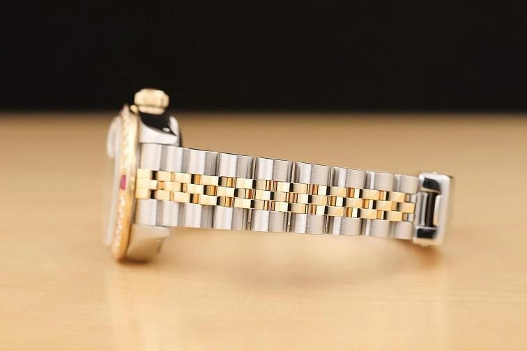 ROLEX LADIES DATEJUST 69173 SILVER DIAMOND RUBY 18K YELLOW GOLD STEEL WATCH - 5