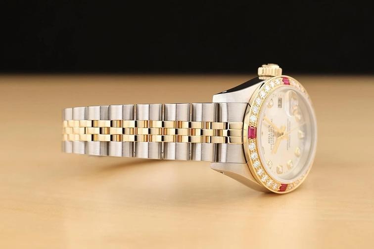 ROLEX LADIES DATEJUST 69173 SILVER DIAMOND RUBY 18K YELLOW GOLD STEEL WATCH - 7
